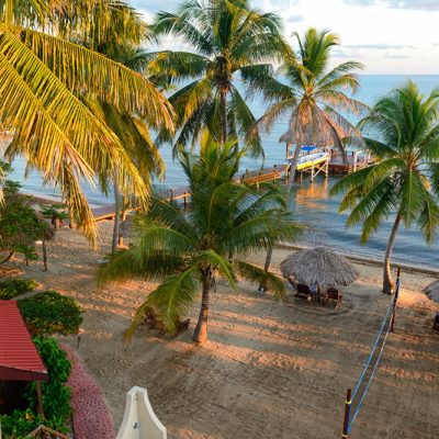 Aerial view of beach and Caribbean