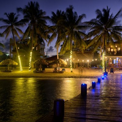 Beach and resort at night