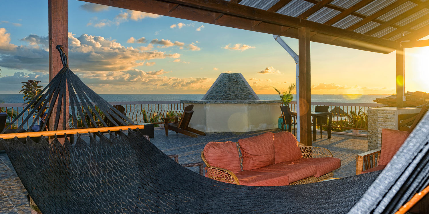 Hotel rooftop at sunset