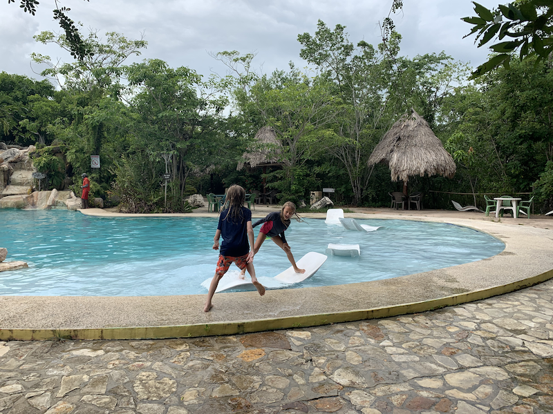 Kids play on water chair