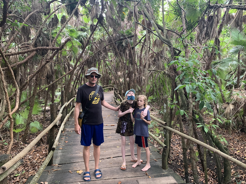 Family leaving the park