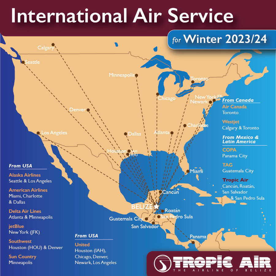 Map of Belize flights